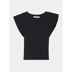 Укороченная футболка с рукавами с воланами черный