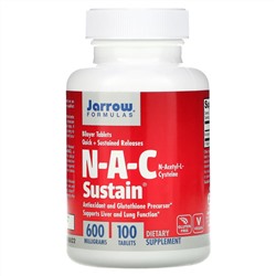 Jarrow Formulas, N-A-C Sustain, N-ацетил-L-цистеин, 600 мг, 100 таблеток