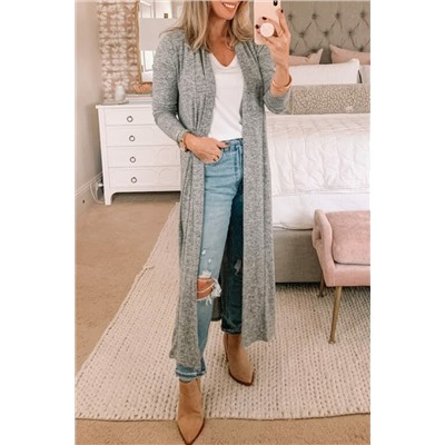 Gray Tie Back Long Open Front Cardigan