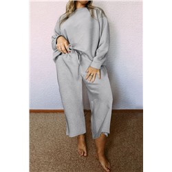 Light Grey Plus Size 2pcs Solid Color Textured Slouchy Loungewear Set