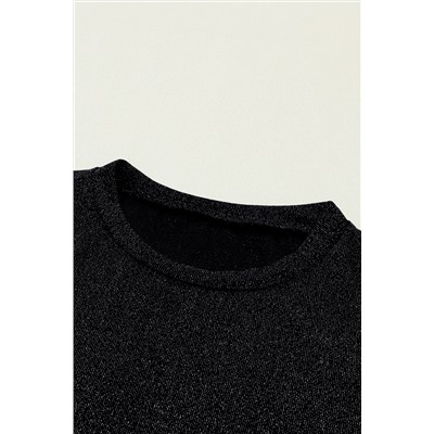 Black Glitter Round Neck Long Sleeve Top