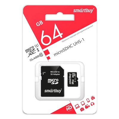 Карта флэш-памяти MicroSD 64 Гб Smart Buy +SD адаптер (class 10) LE