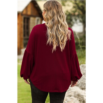 Red Dahlia Plus Size Balloon Sleeve Textured Knit Top