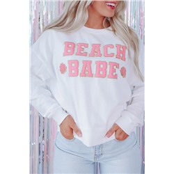 White BEACH BABE Slogan Graphic Casual Sweatshirt