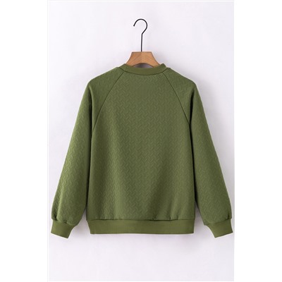 Jungle Green Solid Textured Raglan Sleeve Pullover Sweatshirt