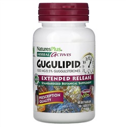 Nature's Plus, Herbal Actives, Gugulipid, с замедленным высвобождением, 1000 мг, 30 вегетарианских таблеток