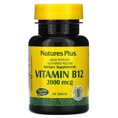 Nature's Plus, витамин B12, 2000 мкг, 60 таблеток