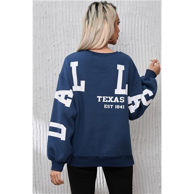 Sail Blue DALLAS Print Balloon Sleeve Oversized Sweatshirt