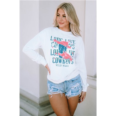 White LONG LIVE COWBOY WILD WEST Graphic Sweatshirt