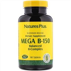 Nature's Plus, Mega B-150, сбалансированный комплекс витаминов B, 90 таблеток