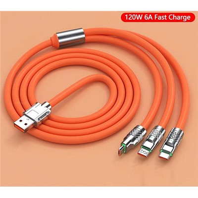 Кабель для быстрой зарядки 6А 120W 3 в 1 Big Fast Cable ОРАНЖЕВЫЙ