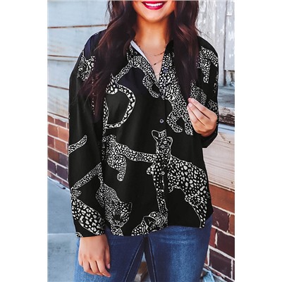 Black Cheetah Print Satin Shirt