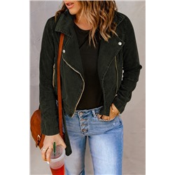 Buckle Belted Zip Up Corduroy Jacket