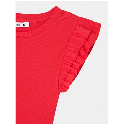 Укороченная футболка с рукавами с воланами красный