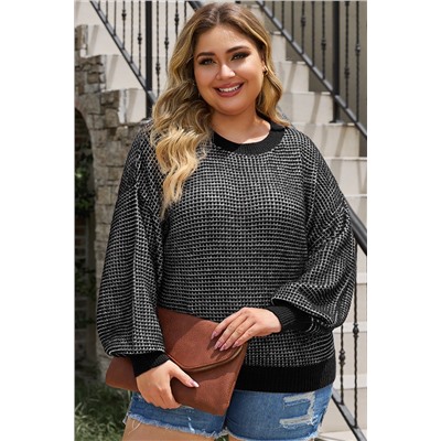 Black Heathered Knit Plus Size Drop Shoulder Sweater