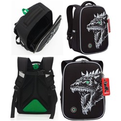 Рюкзак школьный RAw-497-3/1 "Дракон" черный 26х37х16 см GRIZZLY