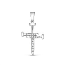 Подвеска из серебра с фианитами родированная - Крест из гвоздей 431-10-633р