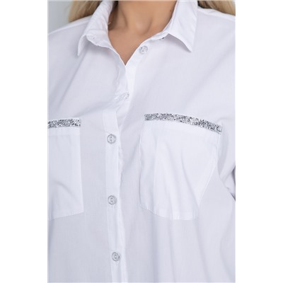 Рубашка с блестками на карманах Алтика (белая) Б10636