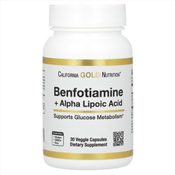 California Gold Nutrition, бенфотиамин с альфа-липоевой кислотой, 30 вегетарианских капсул
