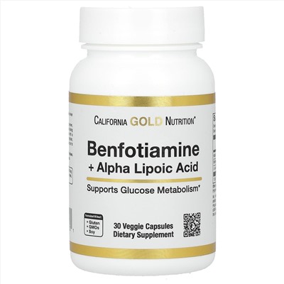 California Gold Nutrition, бенфотиамин с альфа-липоевой кислотой, 30 вегетарианских капсул