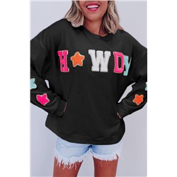 Black Glitter Howdy Patch Graphic Casual Sweatshirt