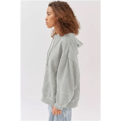 Gray Active Patchwork Detail Warm Winter Hoodie