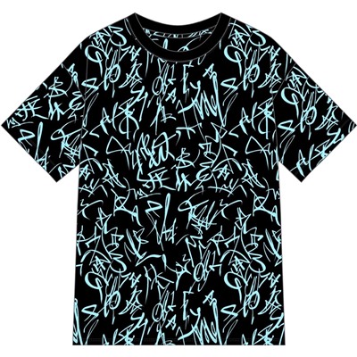 футболка 1ПДФК4332001н; ярко-голубые граффити на черном+черный