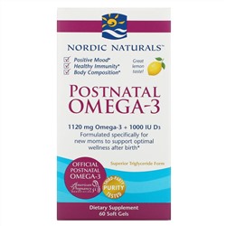 Nordic Naturals, омега-3 для приема после родов, лимон, 1120 мг, 60 капсул