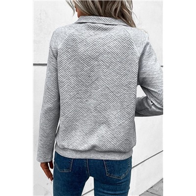 Light Grey Textured Knit Buttoned Kangaroo Pocket Sweatshirt