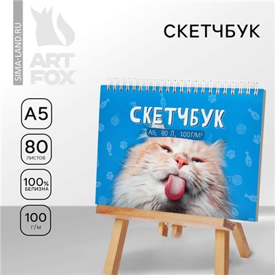 Скетчбук А5, 80 листов твердая обложка «Кот».
