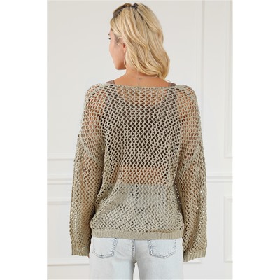 Light French Beige Star Pointelle Knit Baggy Sweater