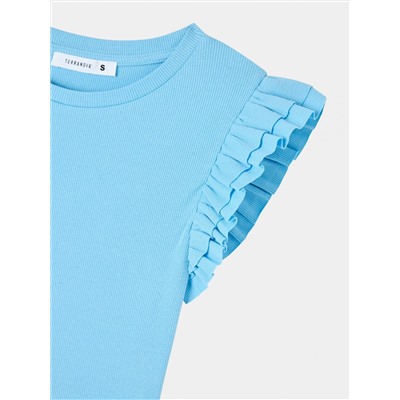Укороченная футболка с рукавами с воланами голубой