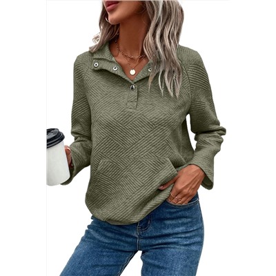 Laurel Green Textured Knit Buttoned Kangaroo Pocket Sweatshirt