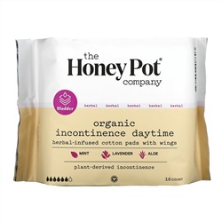The Honey Pot Company, Organic Incontinence Daytime Herbal-Infused Cotton Pads With Wings, 16 Count