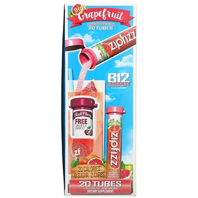 Zipfizz, Healthy Energy Mix With Vitamin B12, Pink Grapefruit, 20 Tubes, 0.39 oz (11 g) Each