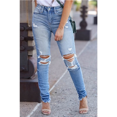 Light Blue Vintage Distressed Ripped Skinny Jeans