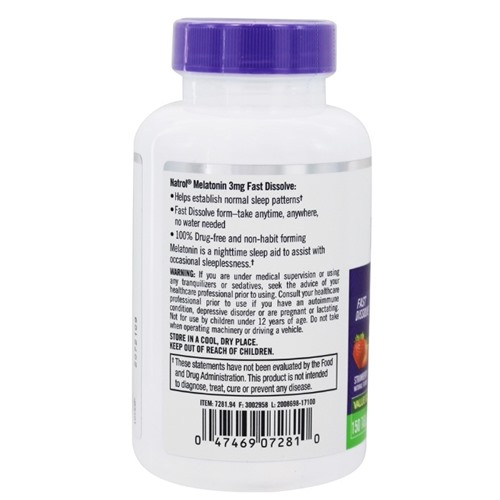 Natrol, Мелатонин Сон быстро растворяет клубнику 3 mg. - 150 Таблетки
