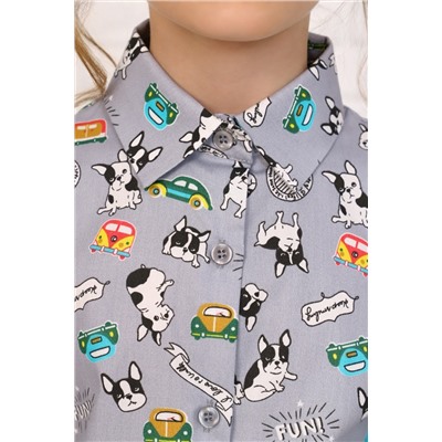JL-11401/9 Рубашка-блузка для девочки "Бульдог на сером"