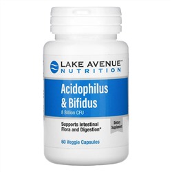 Lake Avenue Nutrition, пробиотики Acidophilus и Bifidus, смесь пробиотиков, 8 млрд КОЕ, 60 растительных капсул