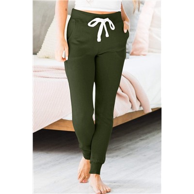 Moss Green Drawstring Waist Pocketed Joggers