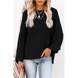 Black Exposed Seam Ribbed Knit Dolman Top