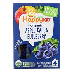 Happy Family Organics, Happy Kid, Organic Apple, Kale, & Blueberry, 4 Pouches, 3.17 oz (90 g) Each