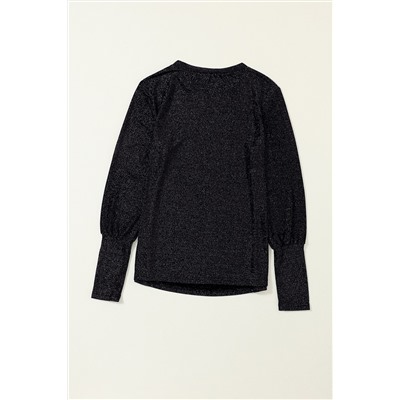 Black Glitter Round Neck Long Sleeve Top