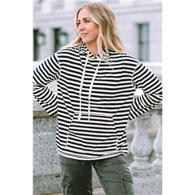 Stripe Kangaroo Pocket Drawstring Hoodie