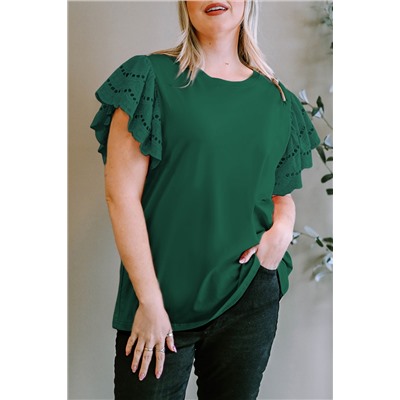 Green Plus Size Flutter Sleeve Top