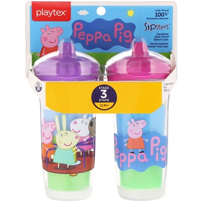 Playtex Baby, Sipsters, свинка Пеппа, от 12 месяцев, 2 чашки, по 9 унц. (266 мл) каждая