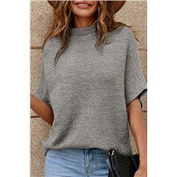 Medium Grey High Neck Short Bat Sleeve Sweater