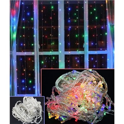 Занавес-пвх 8 режимов 2х2м, 240 LED, 12 нитей, прозрачный  провод.
