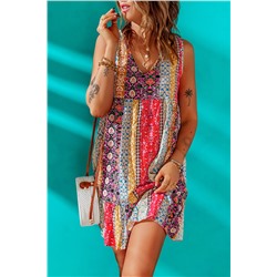 Разноцветное платье-сарафан с V-образным вырезом и цветочным принтом