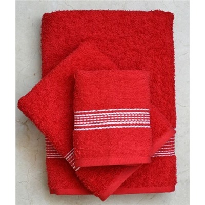 Набор махровых полотенец "Трио"-красный 3 шт (40*70 см, 50*90 см,70*130 см) в индив. упак. хлопок 100%